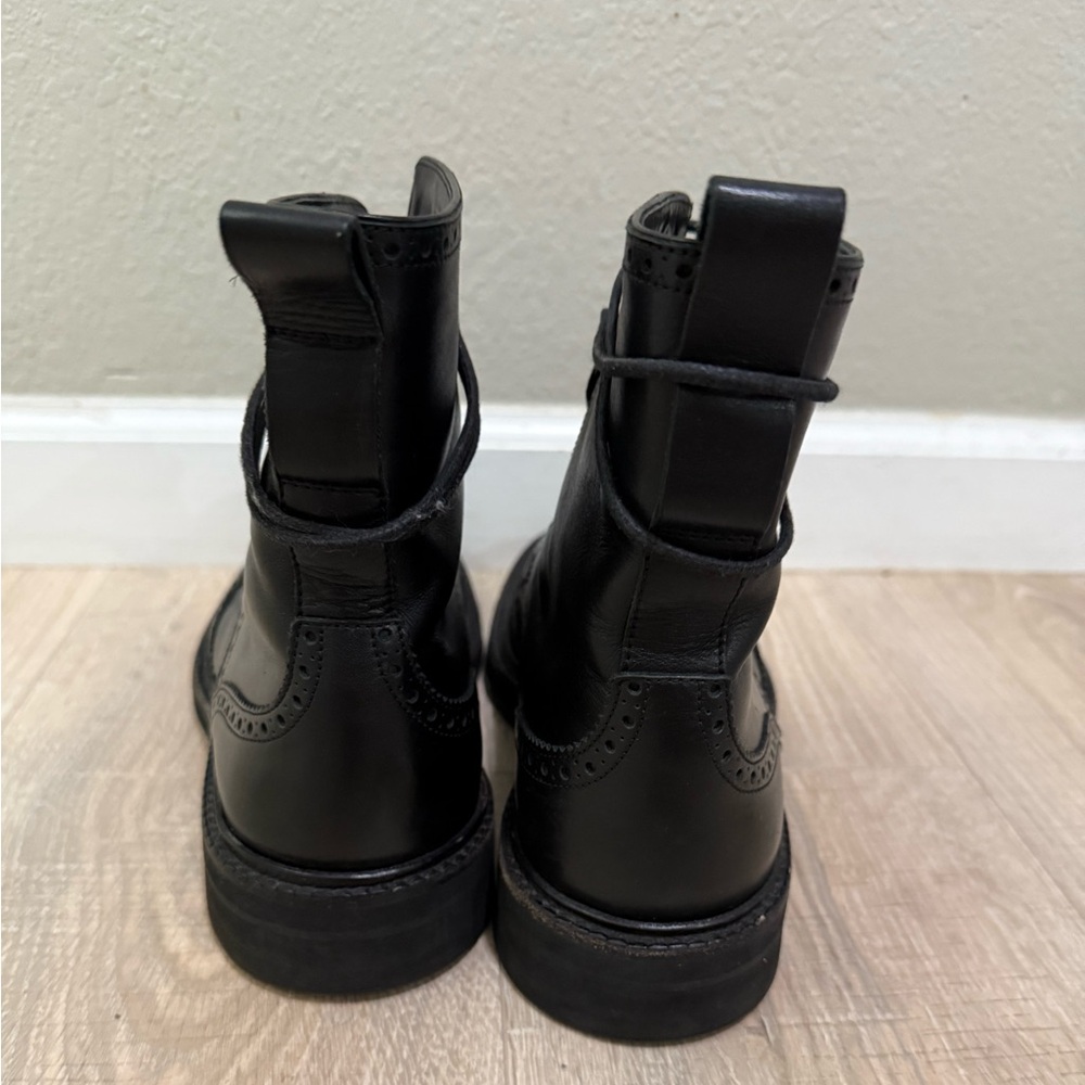 Louis Vuitton Black Leather Brogue Combat Boots Monogram Sole 8.5 - Picture 5 of 11